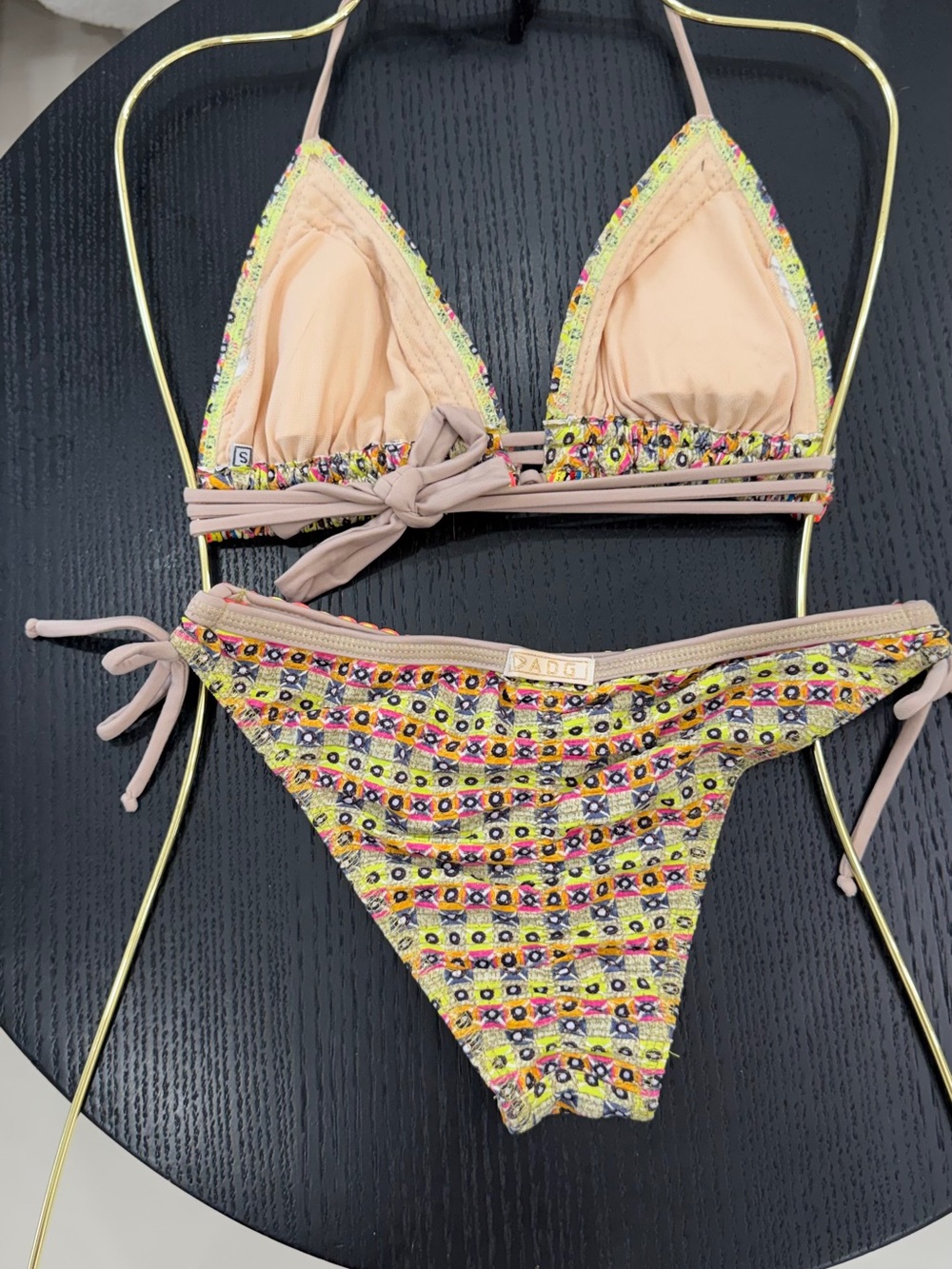 Yellow Multi-Color Embroidered Triangle Bikini - Picture 8 of 16